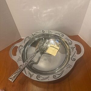 Lenox Spyro Metal Serveware Handle Pasta Bowl W/ Serving Spoon